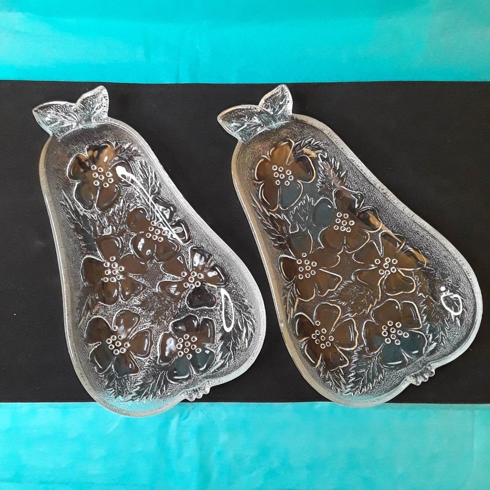 VINTAGE HAZEL ATLAS PEAR SHAPE & DOGWOOD FLOWER DISH - SET OF 2 - YOU GET BOTH